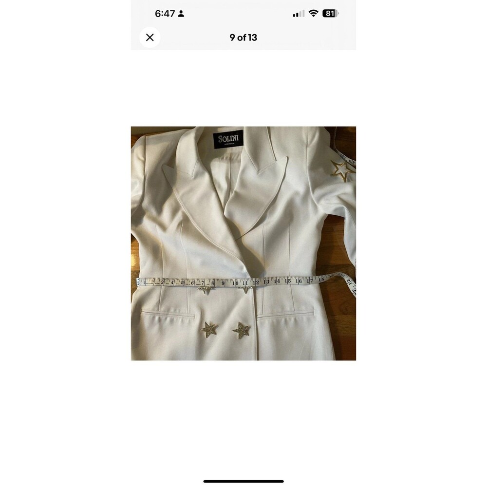 Solini White Double Breasted Star Blazer Womans Size 8 Vintage Y2K Rhinestones - Picture 9 of 12